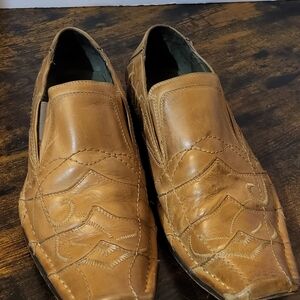 SOHO LAB MEN CASUAL GENUINE LEATHER COWBOY OXFORDS WESTERN DRESS SHOES TAN Sz 9